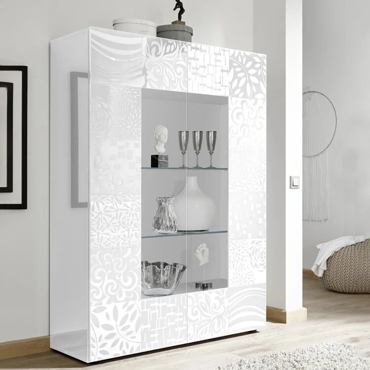 garneroarredamenti Vetrinetta 121x166h cm 2 ante moderna bianco lucido serigrafato Paradise