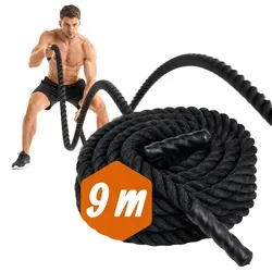 Relaxdays Battle Rope mit Griffen Schwarz