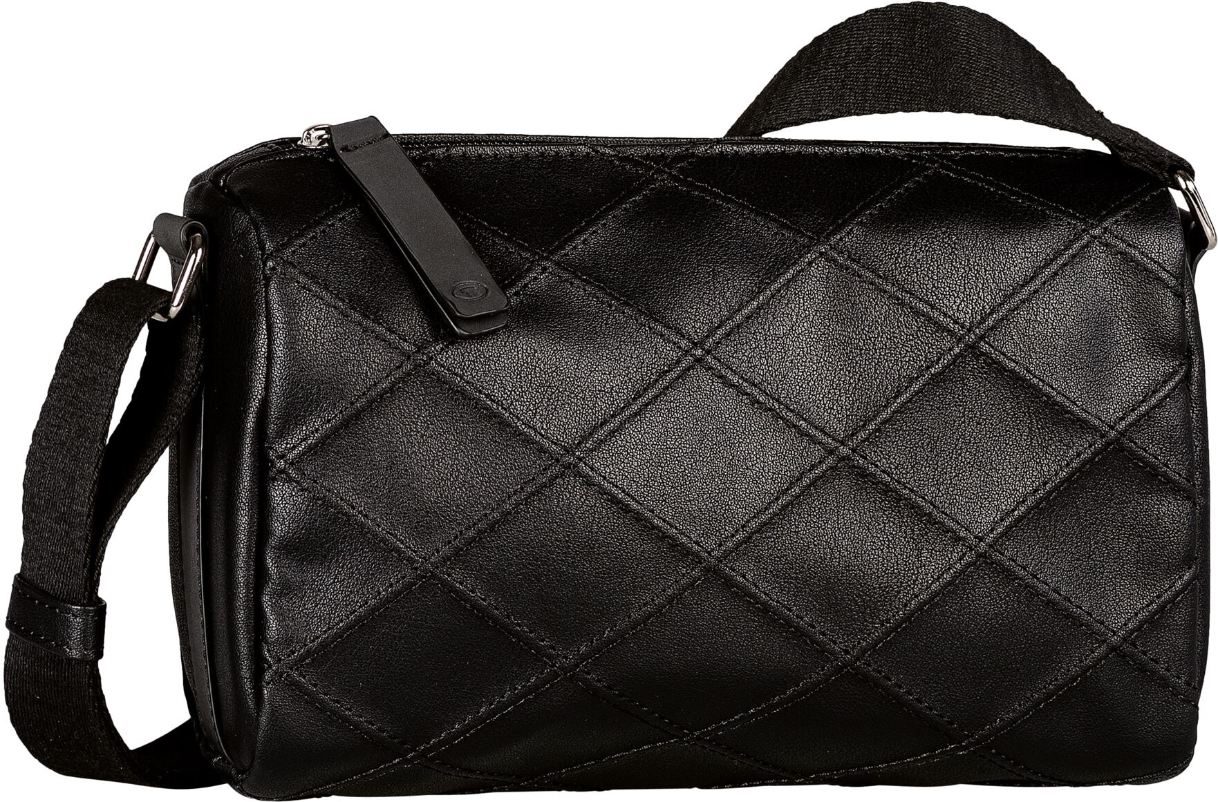Umhängetasche TOM TAILOR "Skylar", Damen, Gr. B/H/T: 23cm x 16cm x 8cm, schwarz, Polyurethan, Taschen Umhängetasche, Konkav gestepptes Kunstleder, feines Gewebeband und Reflektelemente schwarz B/H/T: 23cm x 16cm x 8cm