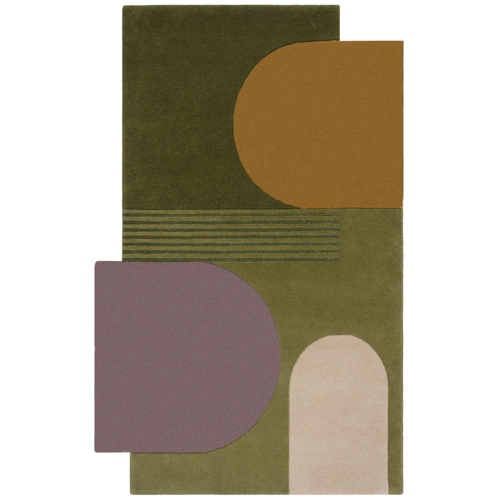 Wollteppich Kurzflor Grün-Bunt 120 x 180 cm - HALLEIN Kadima Design