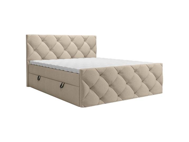 Boxbett, Taupe, 140x200 cm, Textil, Bettkasten & Gepolstertes Kopfteil, Carryhome