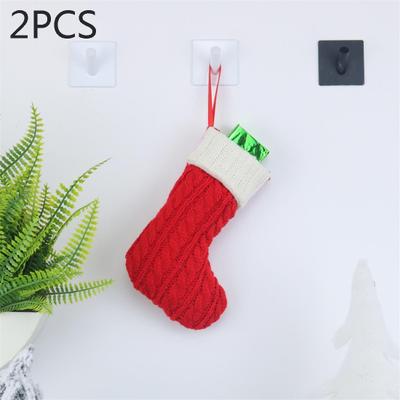 Inspired Deals 2 PCS Christmas Stocking Gift Bags Wool Knit Christmas Tree Decorations For Gifts And Holiday Decor red