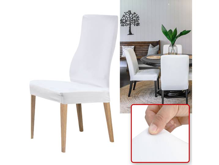 Stuhlbezug in weiss, 4er-Set aus Stretch mit Lehnenbezug, OEKO-TEX Standard 100