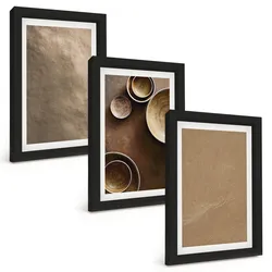 BILDER SET 3er Set - 20x30 cm Schwarzer Rahmen - Minimalistische Steinstrukturen