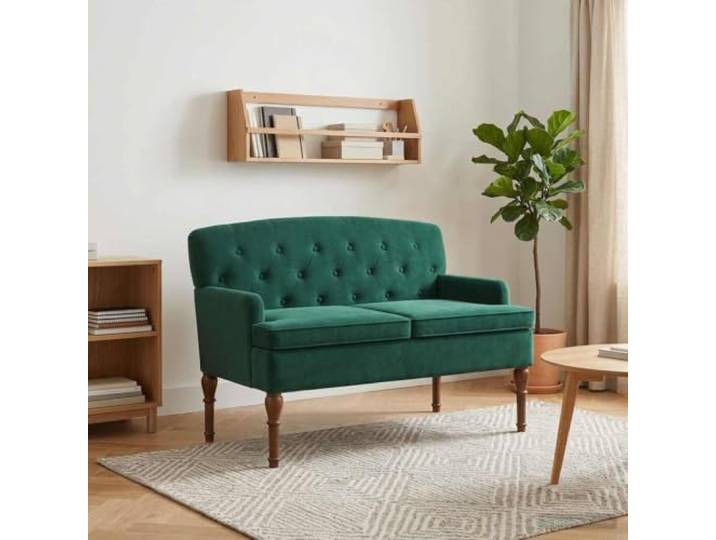 NLQMSU Sofa Love Seat dunkelgrün Samt mit Knöpfen Weicher Samt, gepolsterte Rückenlehne, abnehmbares Kissen, Struktur aus Holz, Füße aus Gummibaumholz, freier Platz unten