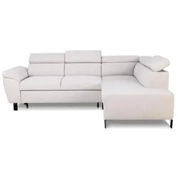 Casapy, Sofa + Bettsofa, Umwandelbares Ecksofa – 4 Personen – STAN – Stoff in Beige – 3 Kopfstützen – umkehrbar (Ecksofa)