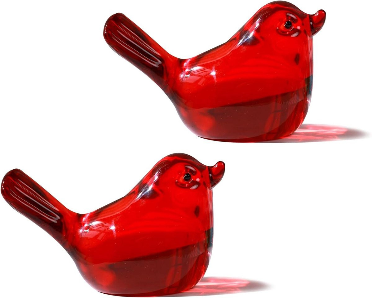 Allecto Plus Miniatuur handgeblazen glazen vogel beeldje - Rood kristal - Decoratief verzamelobject