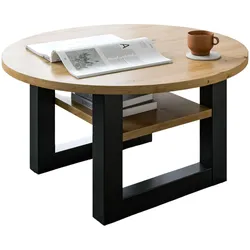 COUCHTISCH Eiche, grau rund 75 cm, Wohnzimmertisch mit Ablage