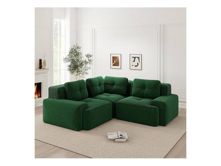 LuxusKollektion Ecksofa Sofa Ecksofa Ottoman Sitzfläche Cord Wohnzimmer ohne Aufbau Grün 2C+1O