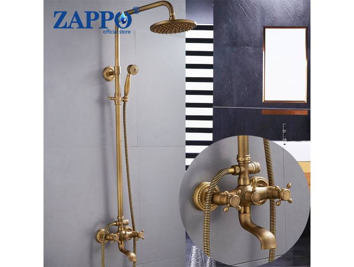 ZAPPO – ensemble de douche Antique, salle de bains murale, robinet de douche, système de douche en laiton avec bec pivotant, mitigeur, barre coulissante