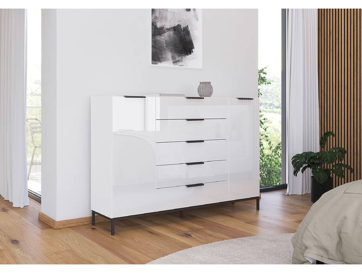Buffet Flipp Verre avec structure 111 cm 160cm Blanc/Blanc/Gris