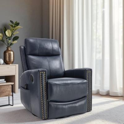 Genuine Leather Swivel and Rocking Recliner Chair with Heat and Massage, 8-Point Vibrating Nodes, Manual Recline up to 155°
