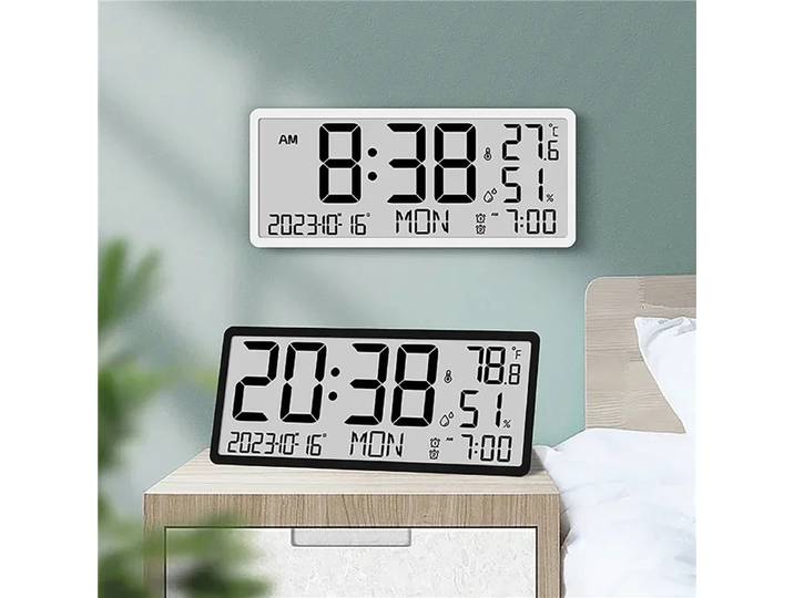 Horloge de bureau numérique LCD, grand écran alimenté par batterie, température et humidité, horloge électronique, Date, semaine, horloge murale muette