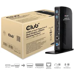 CLUB3D USB3.2 Gen1 Type A or C Dual Display 4K60Hz Docking Station DisplayLink® Certified