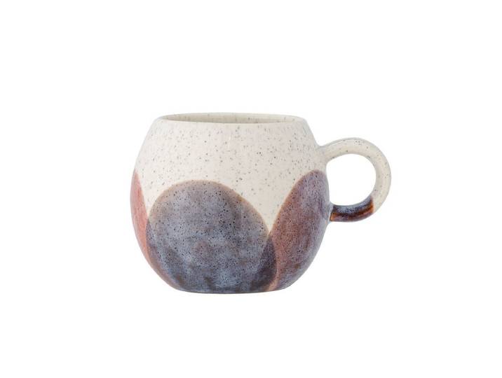 Tasse Elio - aus Steingut gefertigt - Weiß-blaue Halbkreise - Luxusbetten24