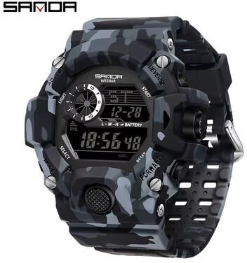 Inspired Finds SANDA 2183 Military Style Digital Sports Watch With Alarm And LED Backlight all Black