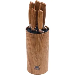 Messerblock KING "Essential", braun (holzfarben, schwarz), Messerblöcke, Messerblock, Messer mit Wellenschliff, Griffe in Holzoptik, (5 Messer+ Messerblock)