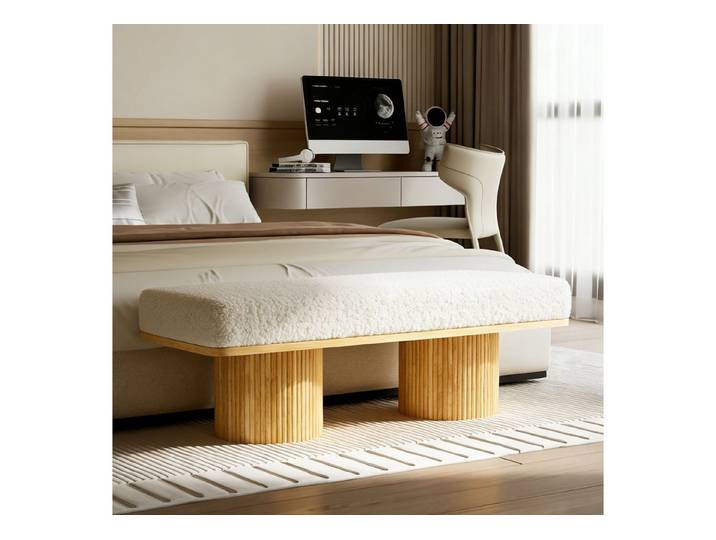 Celya Polsterbank mit Massivholzsockel (Teddy-Fleece-Bezug, moderne Optik), Geeignet für Schlafzimmer oder Eingangsbereiche