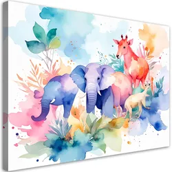 LEINWANDBILD Bunte afrikanische Tiere Aquarell 100x70cm