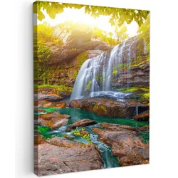 LEINWANDBILD Natur - Wasserfall - Pflanzen - Bäume - Sonne Wandbild Wohnzimmer 60x80 cm