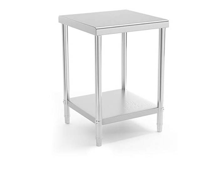 Royal Catering Table De Travail Inox Cuisine Plan De Travail Professionnel RCAT-60/60-NW (60 x 60 cm\, 250 kg\, 2 Niveaux\, Plan Renforcé\, Pieds Réglables En Hauteur)