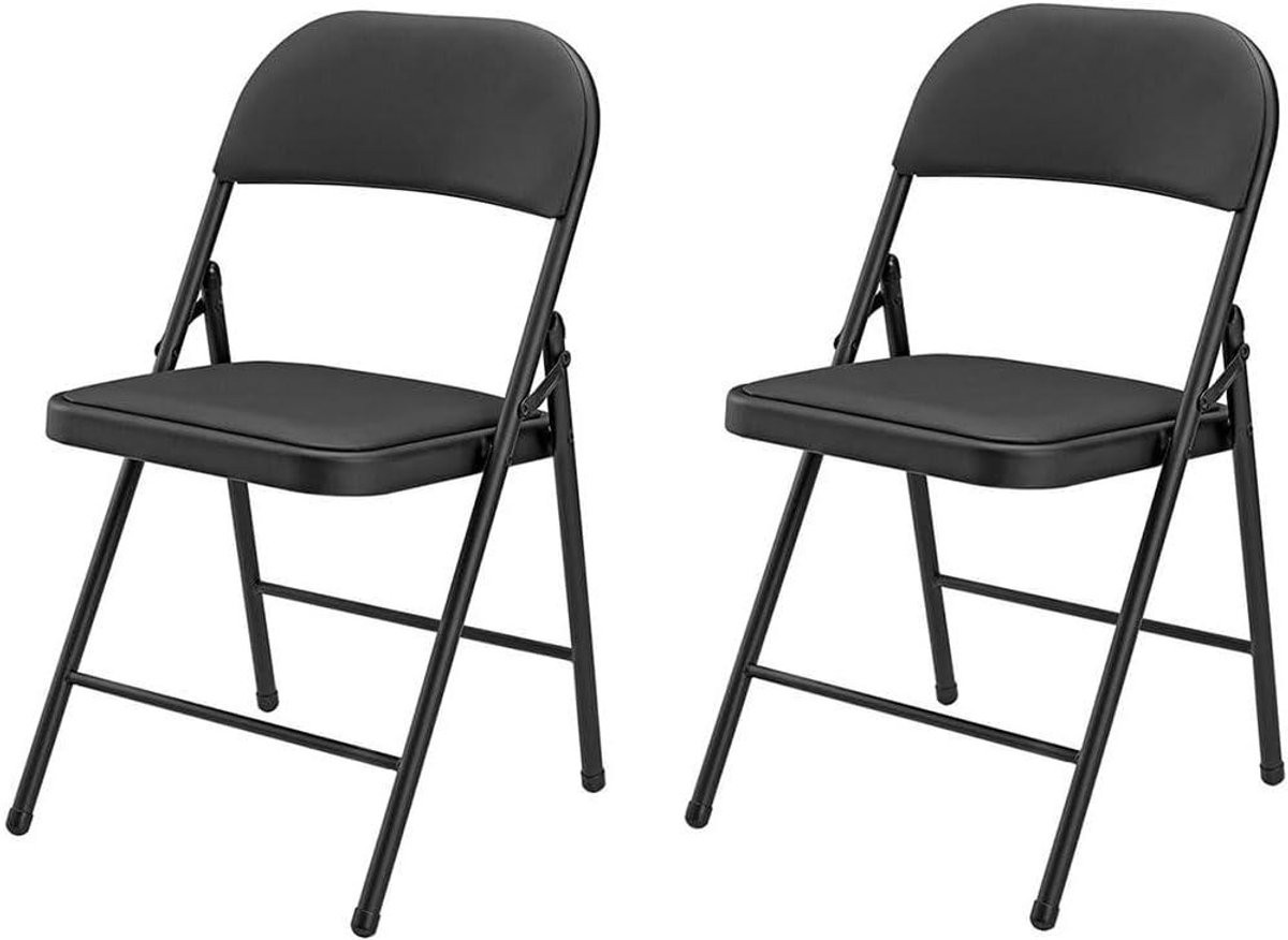 Set van 2 zwarte opvouwbare klapstoelen met gestoffeerde zitting