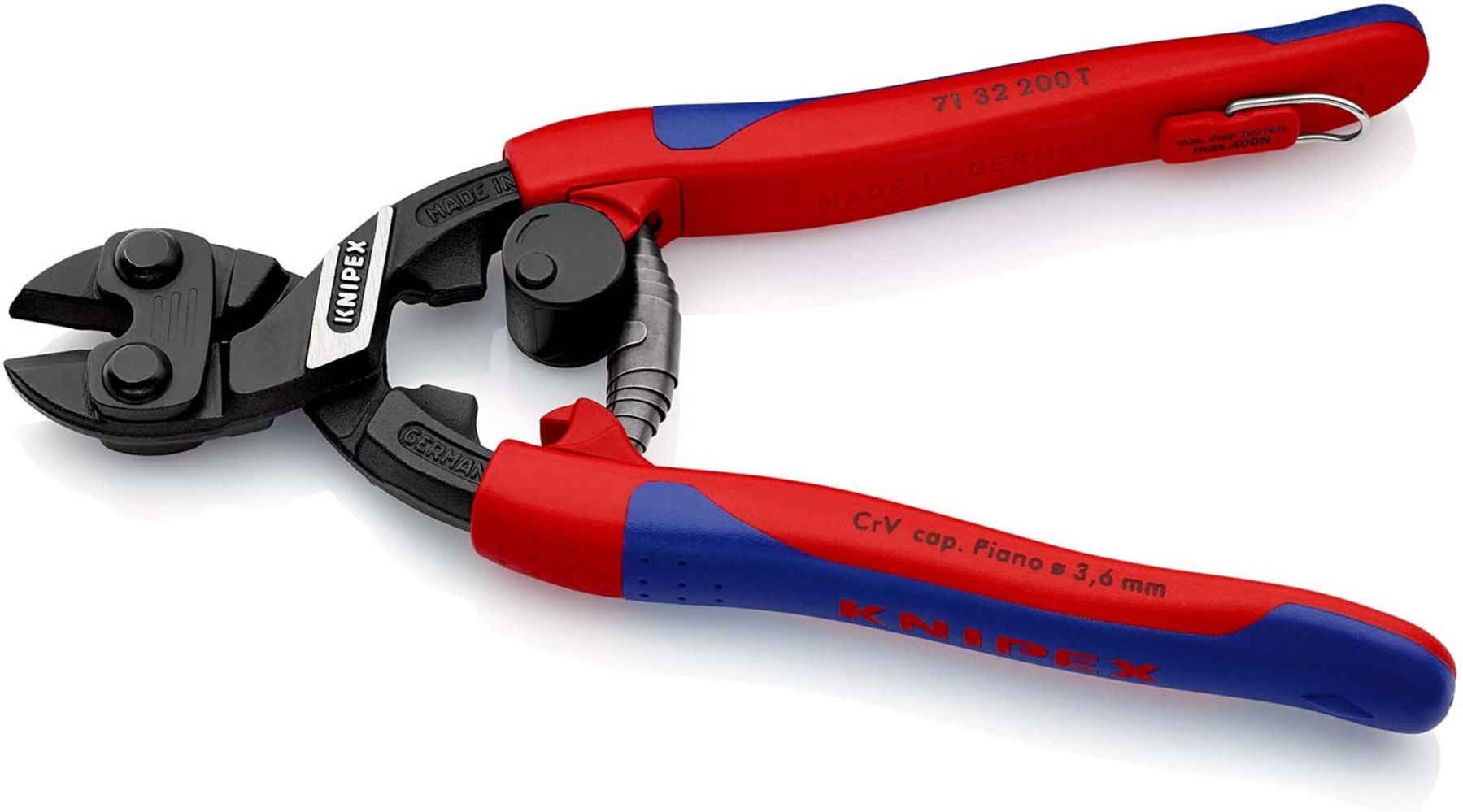 KNIPEX 71 32 200 T CoBolt® Kompakt-Bolzenschneider mit schlanken Mehrkomponenten-Hüllen, mit integrierter Befestigungsöse zum Anbringen einer Absturzs)