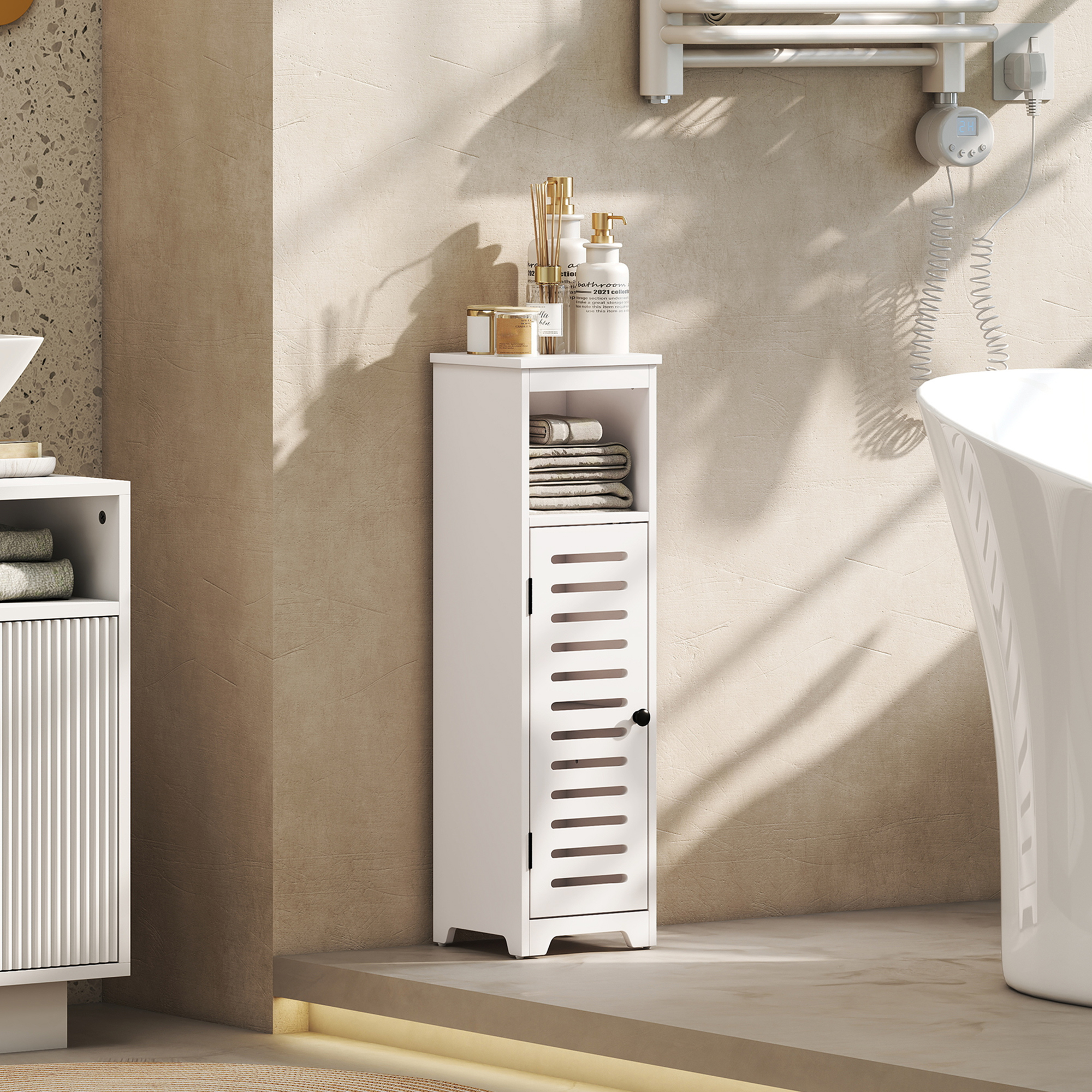 Homcom Mobile Bagno Slim con Porta a Lamelle, Mobiletto Bagno con Ripiani Regolabili, Vano Aperto, 22x20x75 cm, Bianco   Aosom Italy