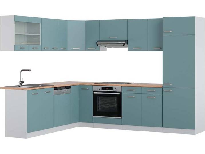 Eckküche Vicco R-Line Blau-Grau/Weiß 287 x 227 cm, AP Eiche, Model 42642