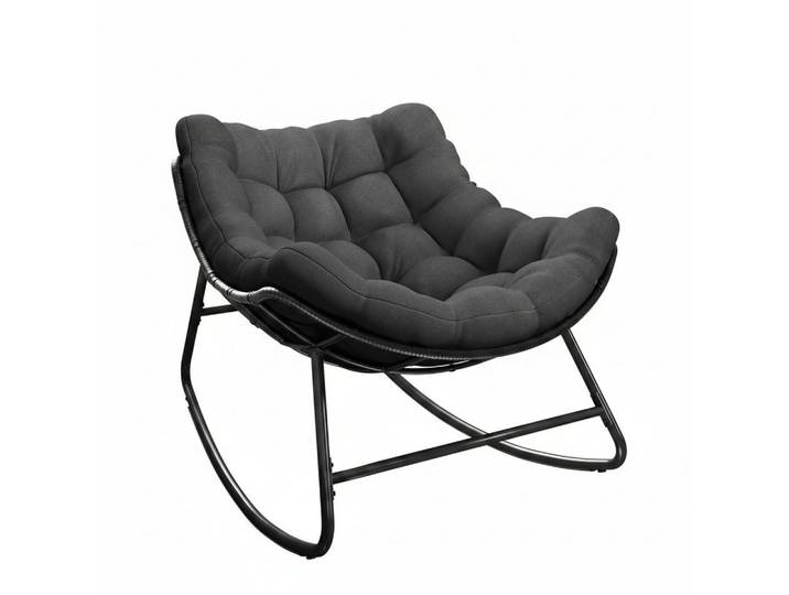 STEELSØN Schaukelstuhl Veldora Rattan XXL Schaukelsessel mit Sitzpolstern für Innen & Außen (Anthrazit, Stahlgestell 75x100x65 cm), Relaxsessel wetterfest & rutschfest, Lounge Sessel bis 125 kg