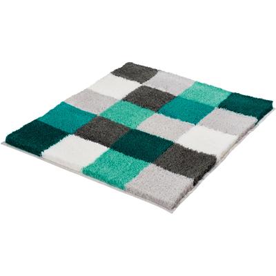 Badematte KLEINE WOLKE "Caro, Badvorleger, Badezimmer Teppich" Gr. 2, blau (petrol), H:25mm, Kunstfaser, Badematten, Badematte, Badteppich, modernes Karo-Muster, Pastell-Farben, waschbar