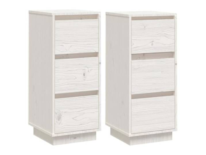 Fisinber Sideboard 2er Set Weiß 32x34x75 cm Massivholz Kiefer Schrank Kompakte Beistellschränke aus Kiefernholz mit Türen für Wohnzimmer und Schlafzimmer. Schafft Ordnung und Eleganz.