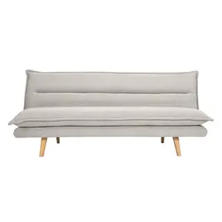 Schlafsofa für 3 Personen in beige strukturiertem Samt-Effekt-Stoff und hellem Holz BINGO