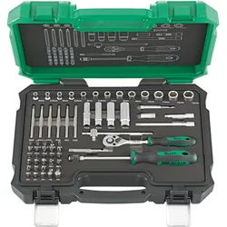 Fortis, Steckschlüssel + Stecknuss, Steckschlüssel Garnitur 1/4 Zoll im Koffer 61 Teile