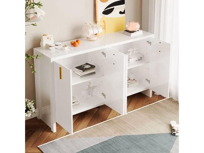 Desmiu Buffet Et Enfilade 4 Portes Avec Étagères Réglables Et Poignées Dorées Pour Salon Blanc 140 × 38 × 80 Cm