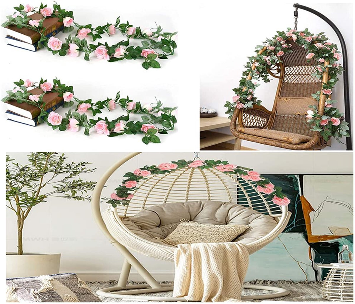 Kunstbloemenslinger 240 cm - Vintage rozeroodslinger met 16 bloemen voor bruiloften