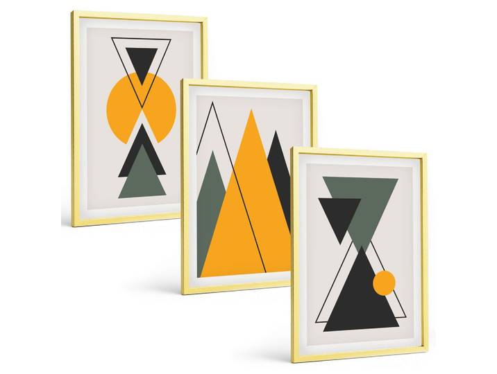 BILDER SET 3er Set - 40x60 cm Goldrahmen - Abstrakte geometrische Formen