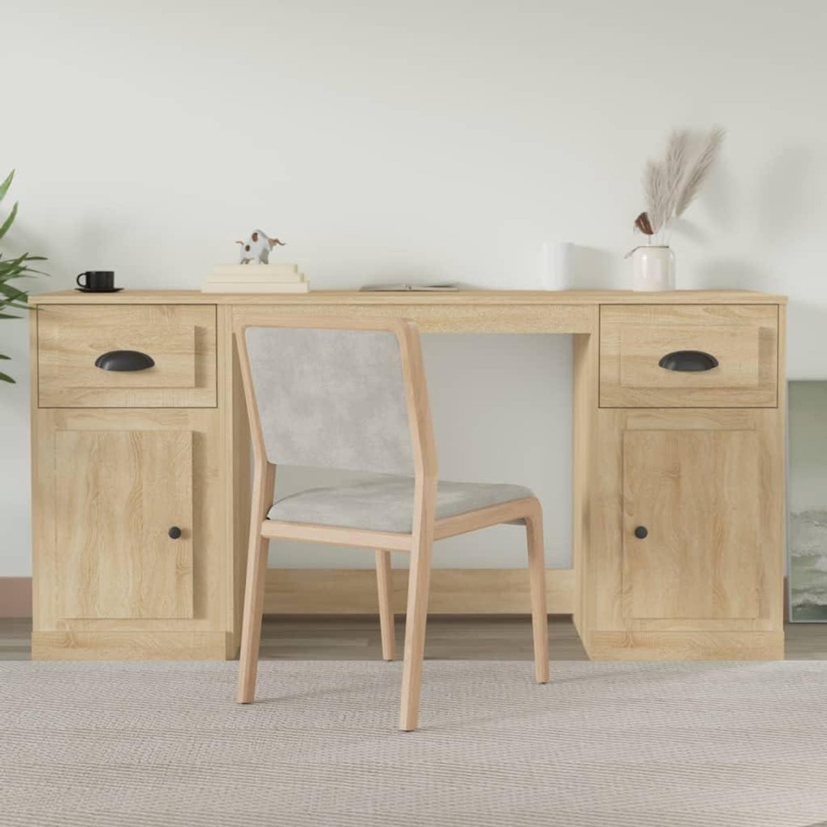 Bureau met opbergruimte en houten werktafel voor thuiswerken