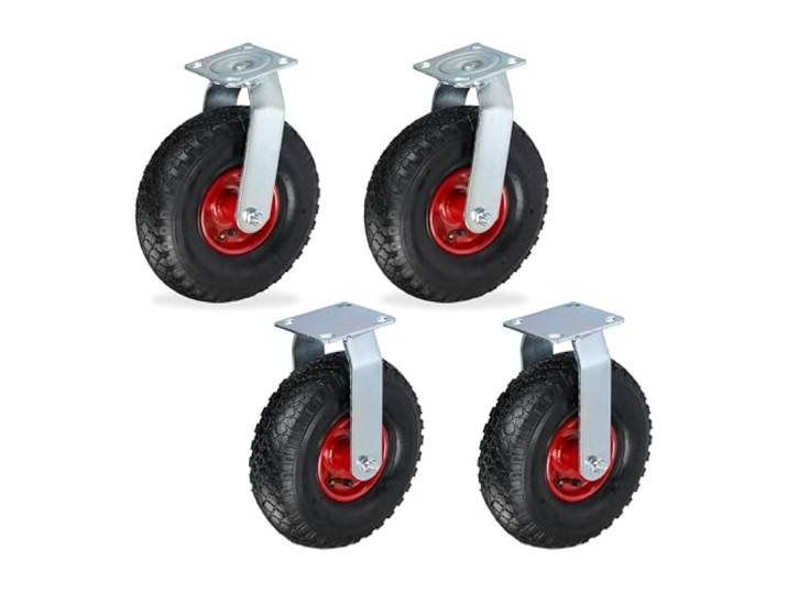 Relaxdays Ensemble de roulettes pivotantes et Fixes\, Roues pneumatiques\, 3.00-4\, avec Plaque\, 120 kg\, Choix de Couleur