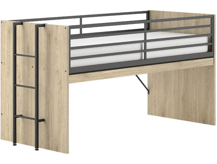 Hochbett VIPACK Sam, schlafen und arbeiten in einem, wahlweise Eiche- oder Weiss-Dekor , eiche dekor, eiche dekor, eiche dekor, B:98cm H:116,6cm L:219cm, Hochbetten, Hochbett, Inkl. Absturzschutz u. Leiter, pflegeleichte Dekor Oberfläche