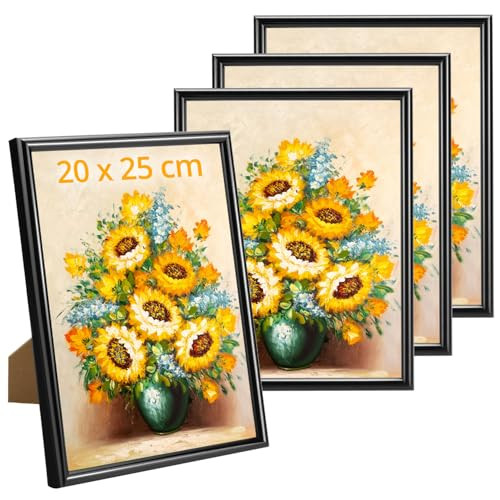 QWORK Set van 4 zwarte kunststof fotolijsten voor wand- en tafeldisplay, 20x25 cm