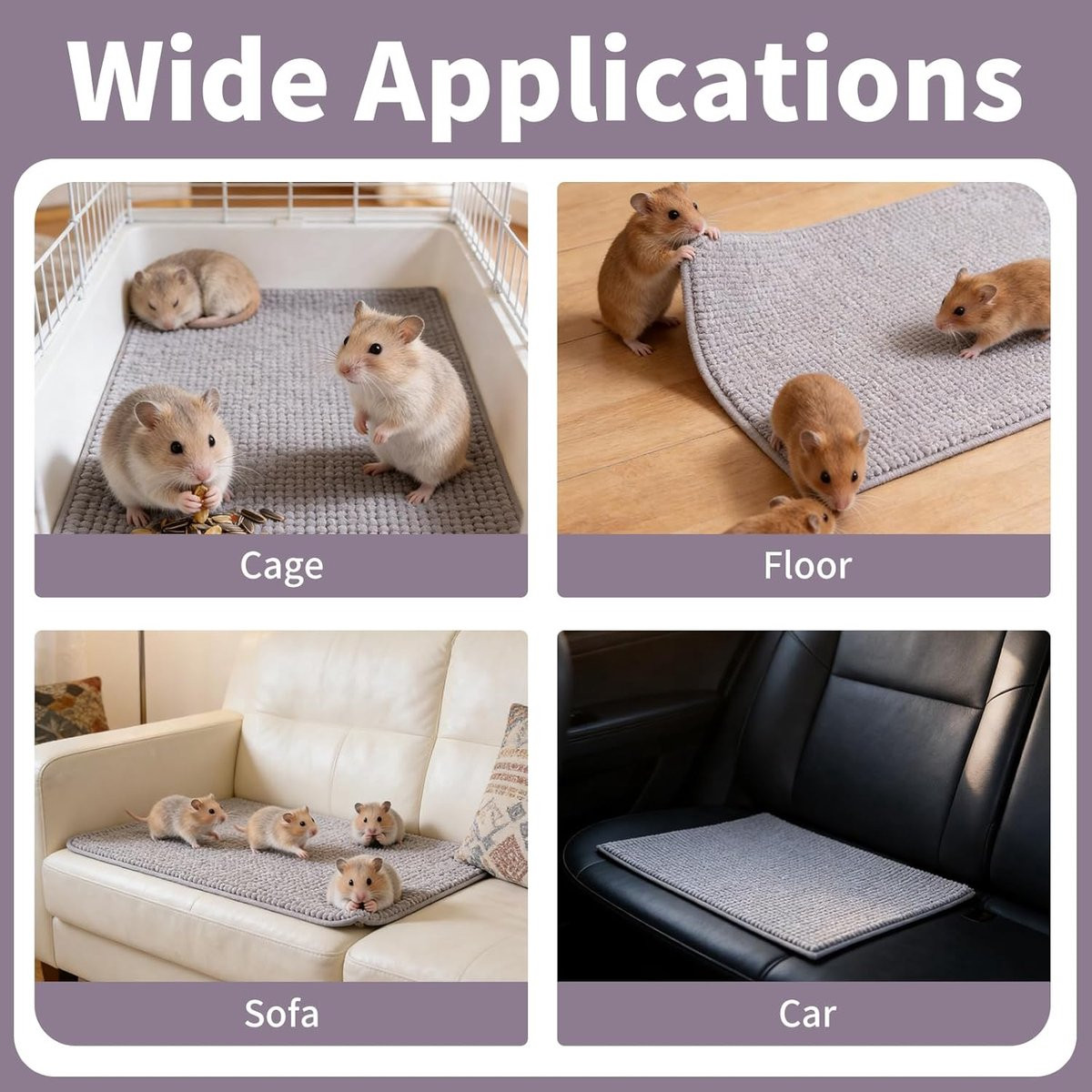 3 Stuks Pipi Pads voor Cavia's en Hamsters, Wasbare en Waterdichte Onderlegger, Grijs, B/D: 60 x 40 cm
