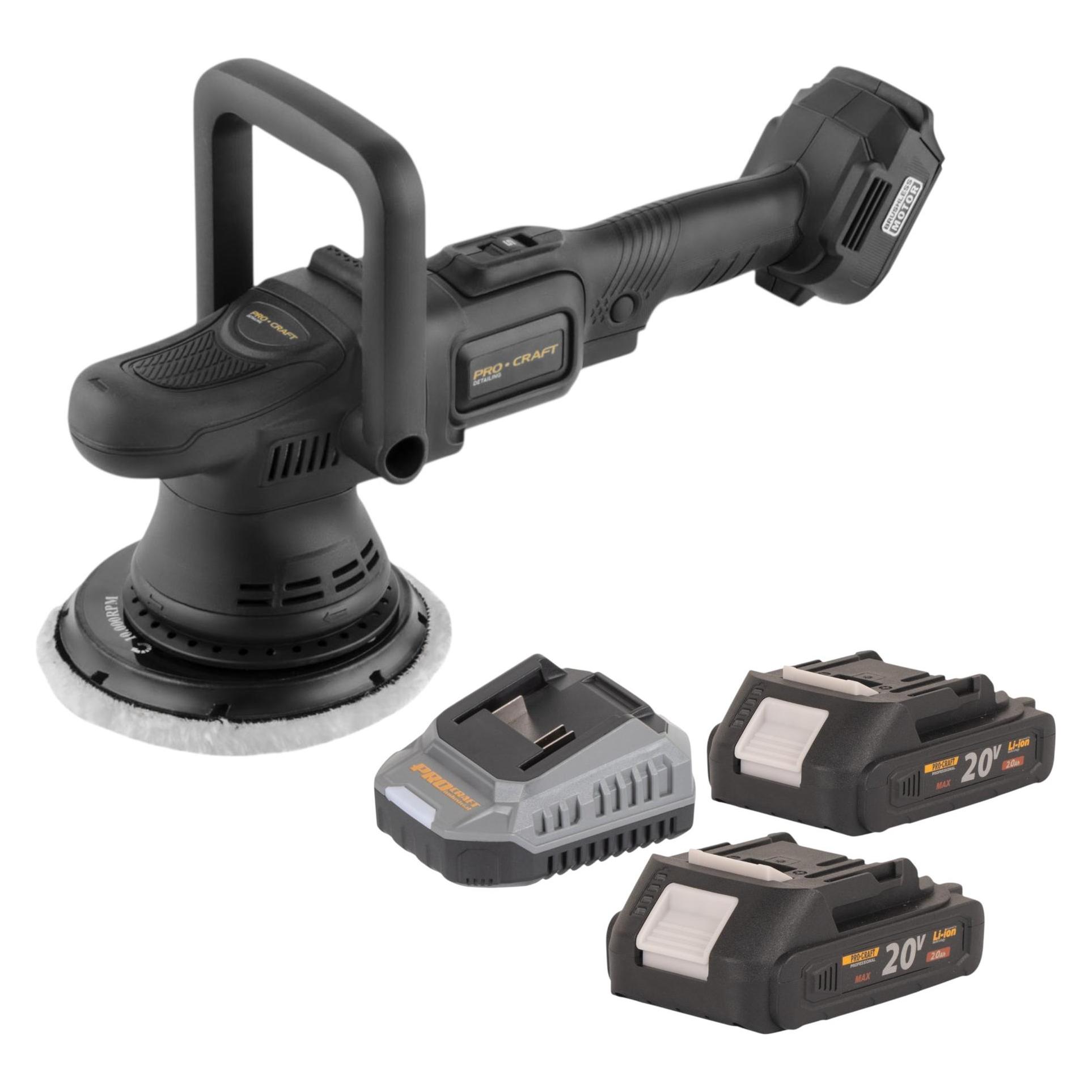 Procraft PM22bb Akku Poliermaschine 20 Volt 150 mm + 2x Akku 2,0 Ah + Ladegerät (PM22bb)