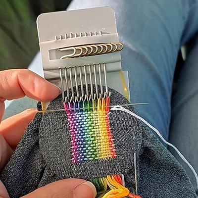 Handwebstuhl – tragbares Wandteppich-Reparaturwerkzeug für Kleidung Jeans, hellgrau