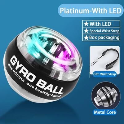 Uplift Essentials LED Powerball Wrist Trainer Gyro Self Starting Strengthener For Forearm And Muscle Training platinum with Led