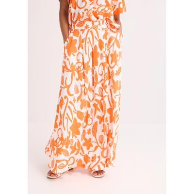 Maxirock BONPRIX, Damen, Gr. 40, orange (wollweiß, mango floral), Obermaterial: 100% Viskose, ausgestellt, Röcke Maxirock, aus Viskose, ausgestellte Passform, knöchellang, bedruckt
