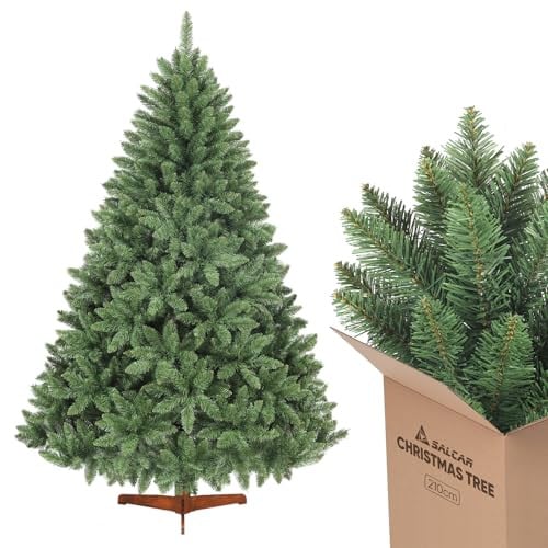 SALCAR Kunstkerstboom 210 cm met houten standaard, groene Nordmann-spar