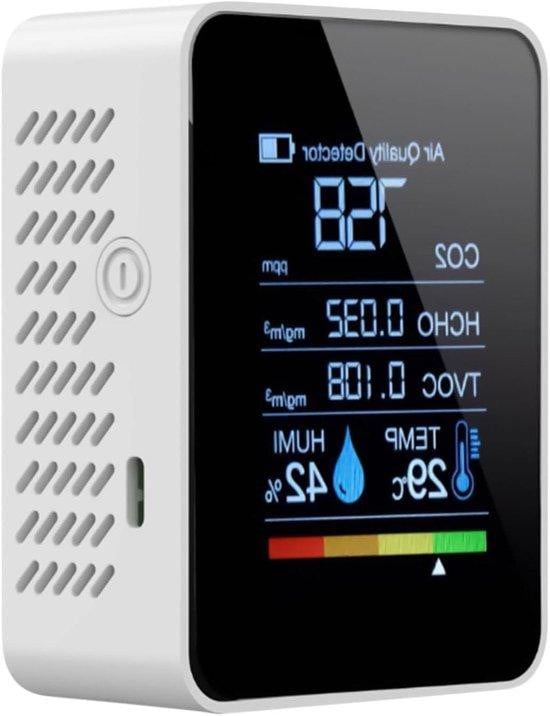 WAN Luchtkwaliteitsmeter - Draagbare Binnenmonitor voor het testen van het binnenklimaat - Wit - 9 x 4 x 7 cm