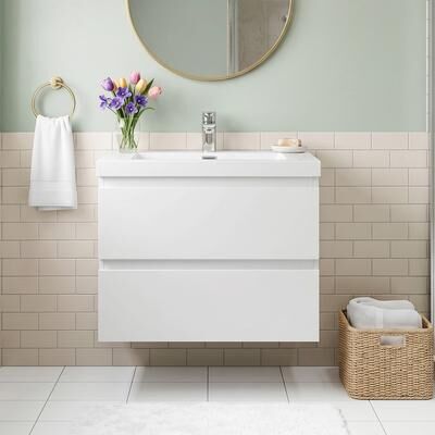 JimsMaison Floating Wall-Mounted Bathroom Vanity, Integrated Resin Basin, Soft-Close Hardware, Fully Pre-Assembled
