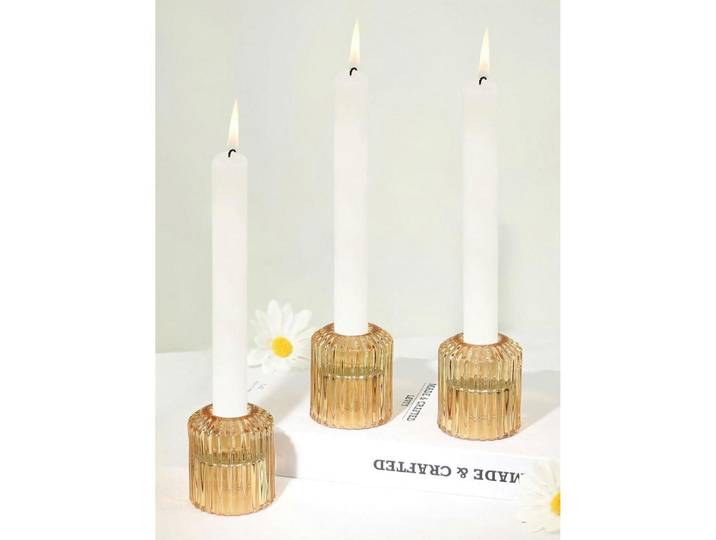 Kerzenständer Glas Bernstein 3er Set, Goldfarben, 5.3x6x5.3 cm, Dekoration, Kerzen & Kerzenhalter, Teelichthalter